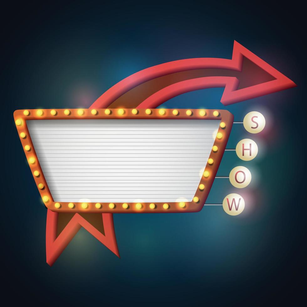 Showtime signboard retro style with light frame vector