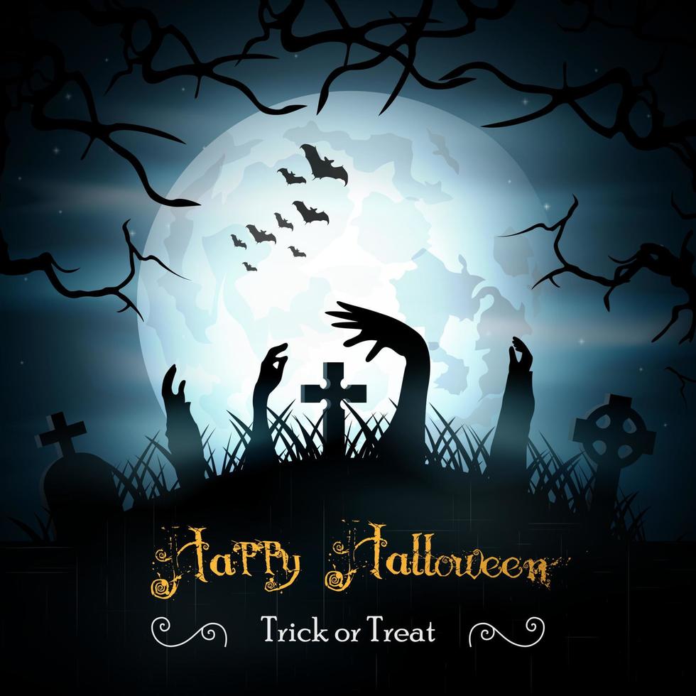 Halloween background with zombies and the moon vector