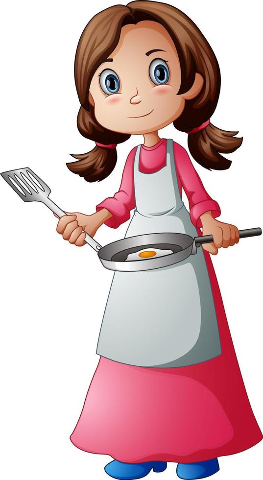 Vector illustration of a happy woman cooking an egg