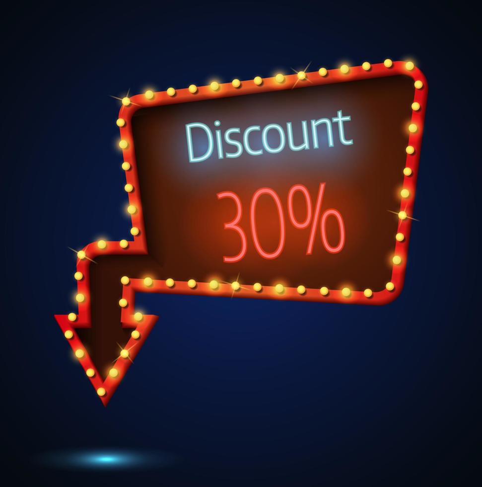 Discount signboard retro style with light frame vector