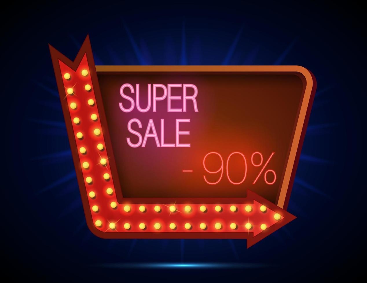 Super sale signboard retro style with light frame vector