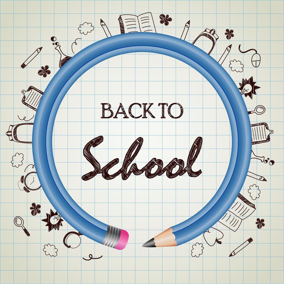 Back to school doodle with blue pencil circle vector