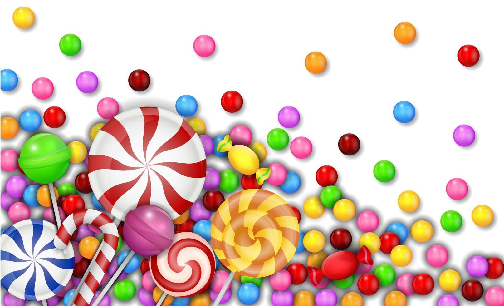 Sweet of candies with lollipop on white background vector