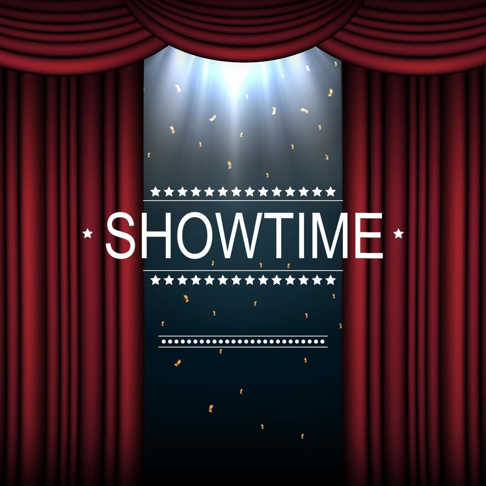 Vector illustration of Showtime background with curtain illuminated by spotlights