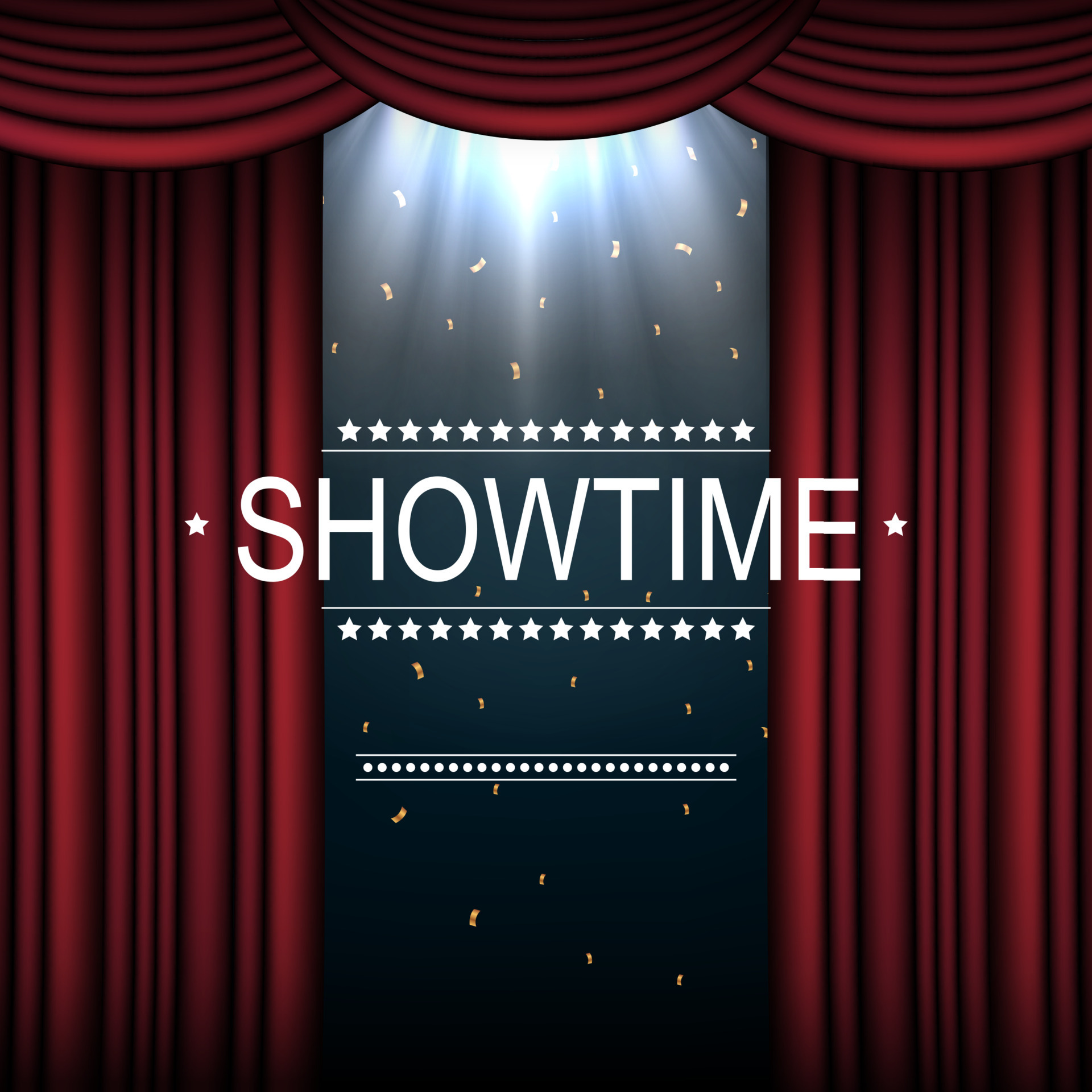 Vector illustration of Showtime background with curtain illuminated by