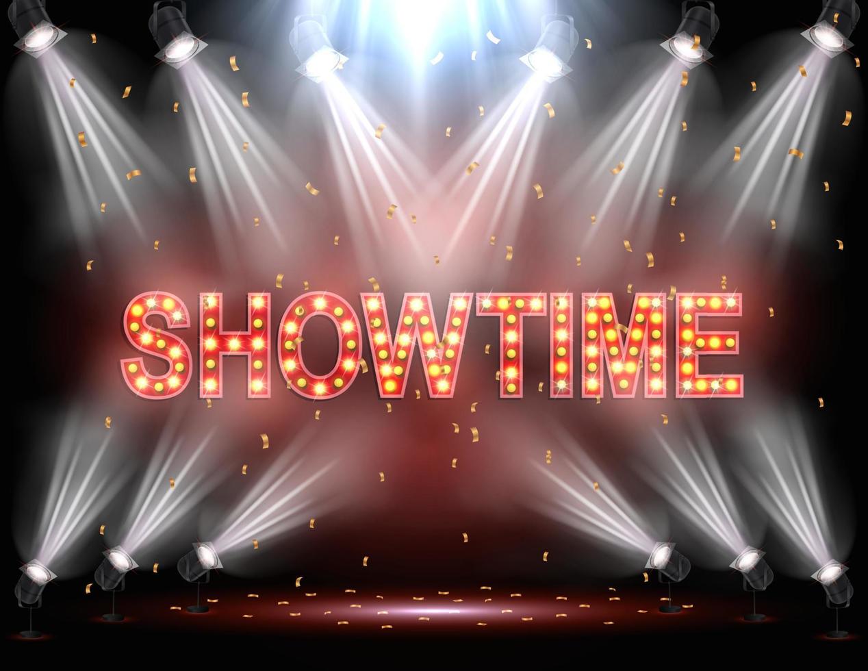 Showtime background illuminated by spotlights 5092493 Vector Art at
