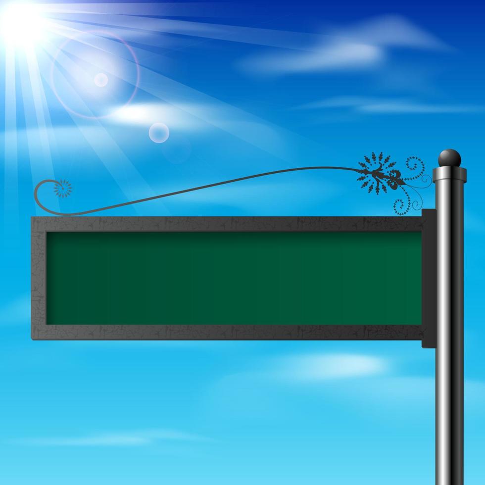 Blank green traffic road sign on sky background vector