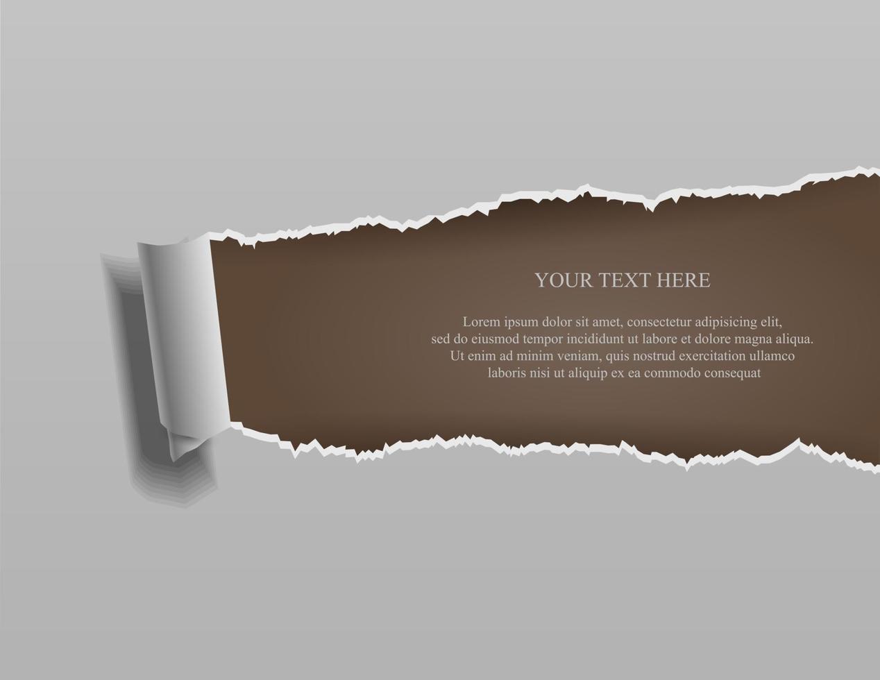 Realistic torn paper with rolled edges on brown background vector