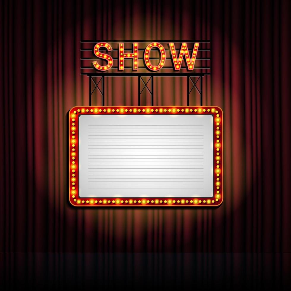 Vector illustration of Showtime retro sign with curtain background