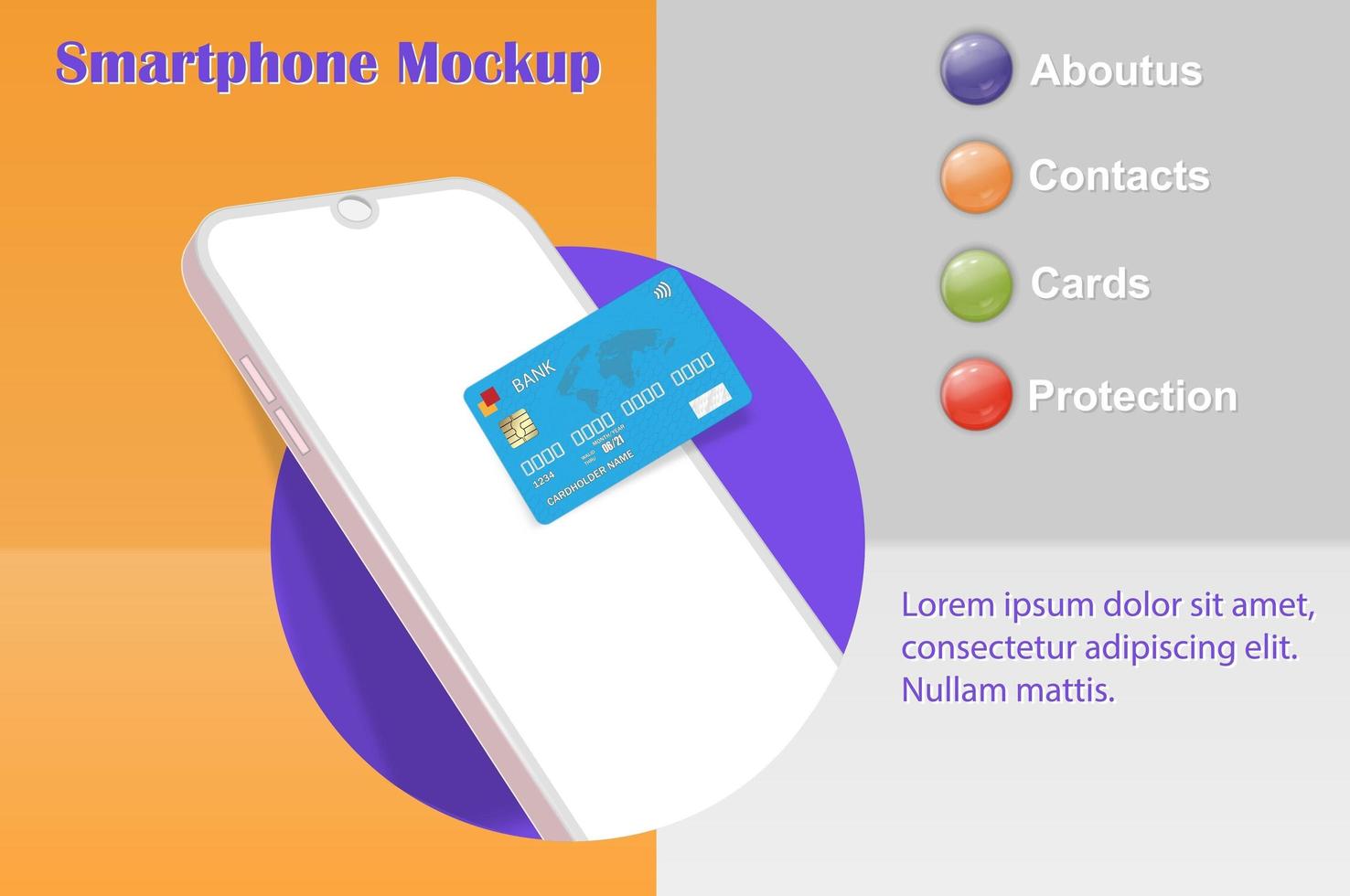 Realistic smartphone mockup in a circle. Mobile phone 3d with blank white screen. Modern cell phone template on gradient background. vector