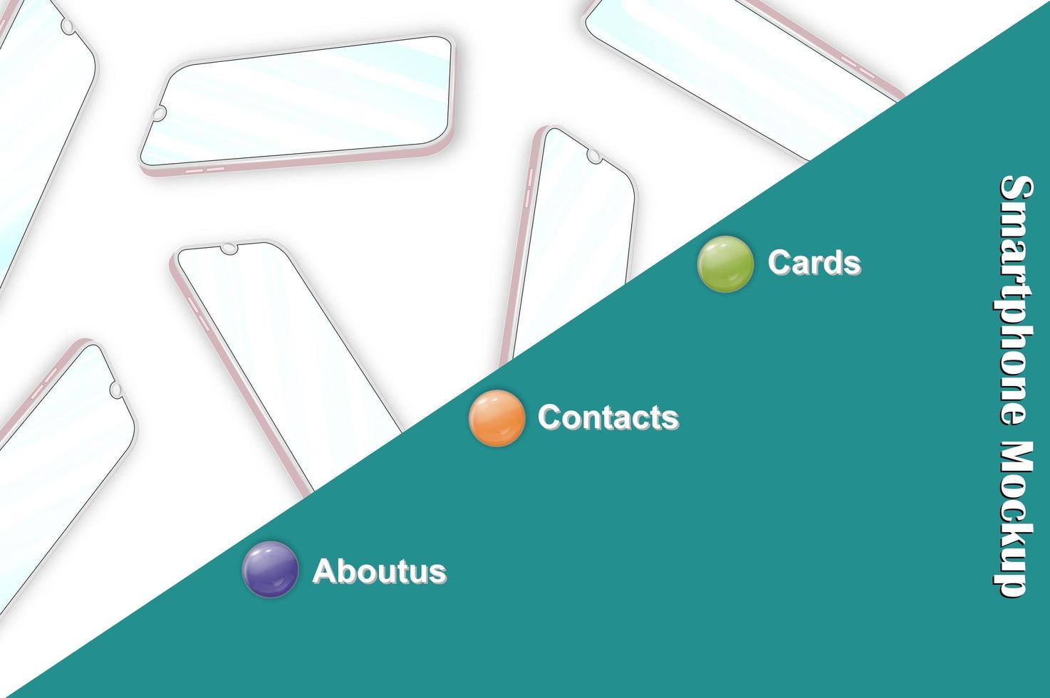 Smartphones template in different projections. Mobile phones 3d with blank screen. Cell phones on a white and green background. 3d device screen illustration vector