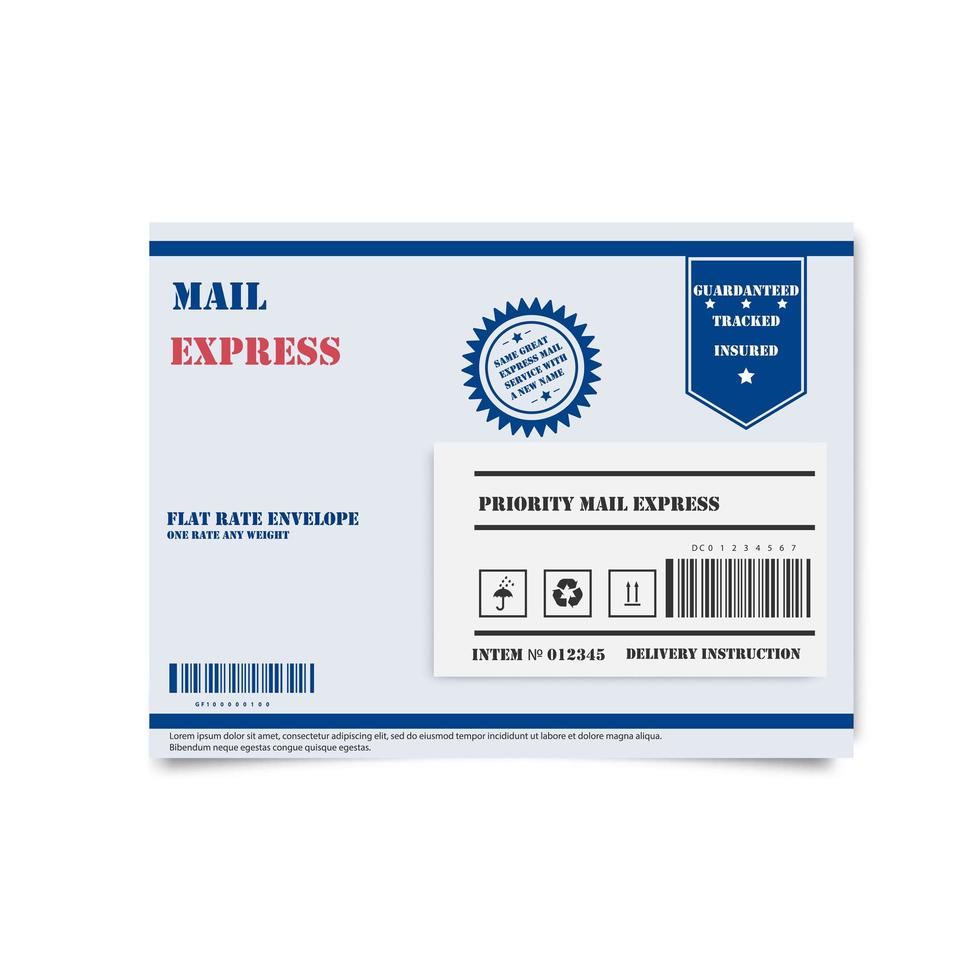 Envelope with address window and postal elements. Vector 3d illustration isolated on white background