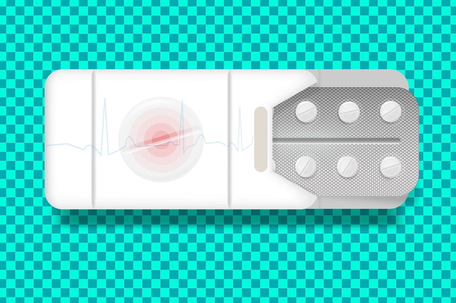 Vector realistic packaging of pills for headache in isolated box close up. Headache pills, paracetomol, aspirin. Layout design template. Foreground