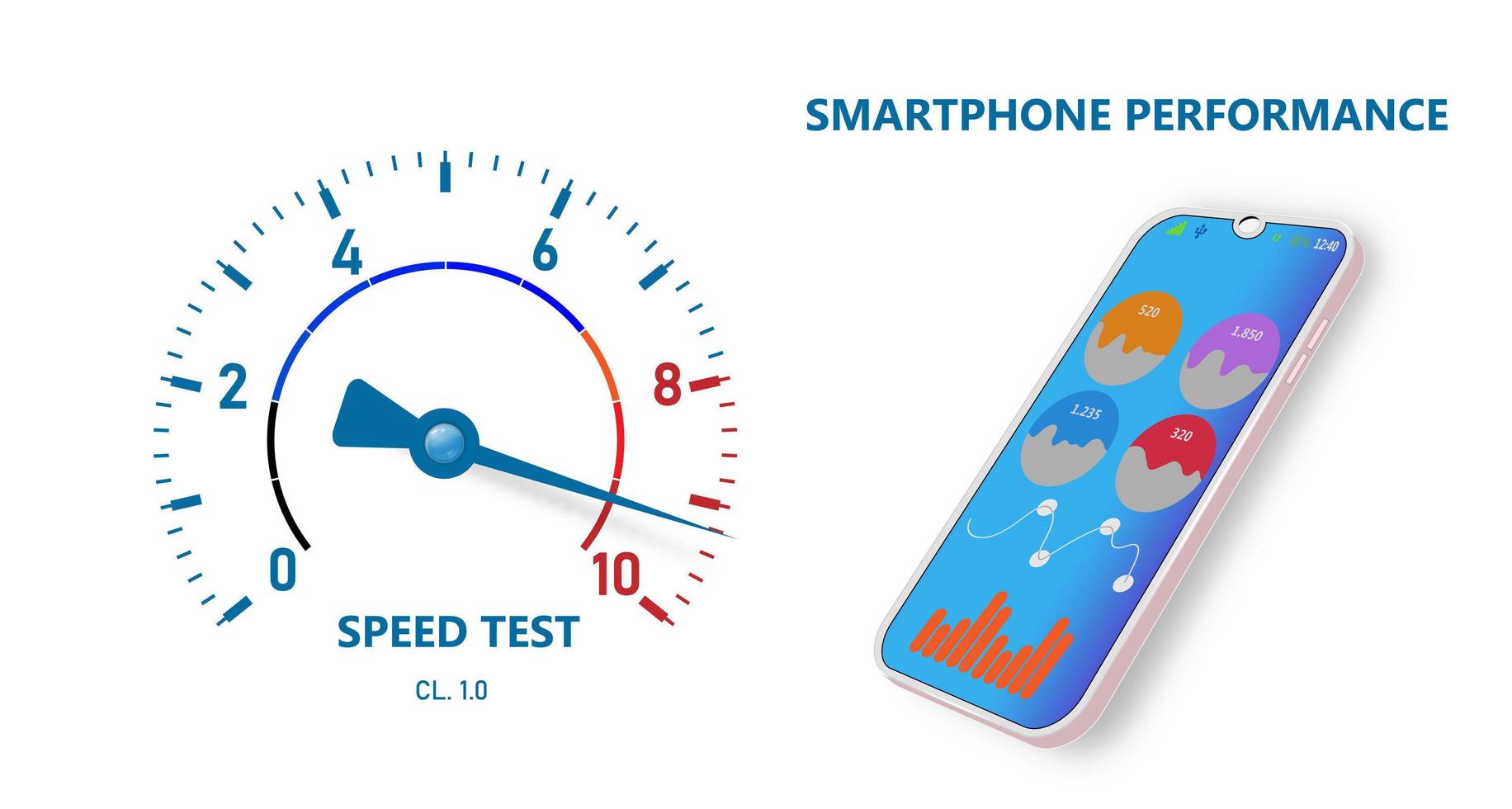 rendimiento del teléfono inteligente con indicador de flecha. Diseño ui y ux con análisis. panel de teléfono móvil. ilustración vectorial vector