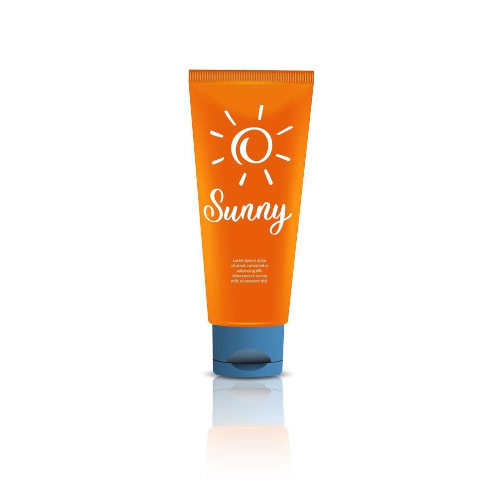 Sunscreen cream in tube. Protection for the skin from solar ultraviolet light. Flat icon. Vector illustration isolated on white background