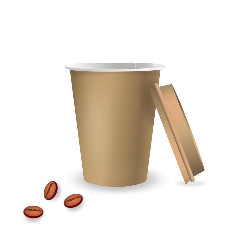 Vector 3d realistic brown paper disposable beverage cup isolated on white background. Coffee, Soda, Tea, Cocktail, Milkshake. Packaging design template for mockup. Foreground