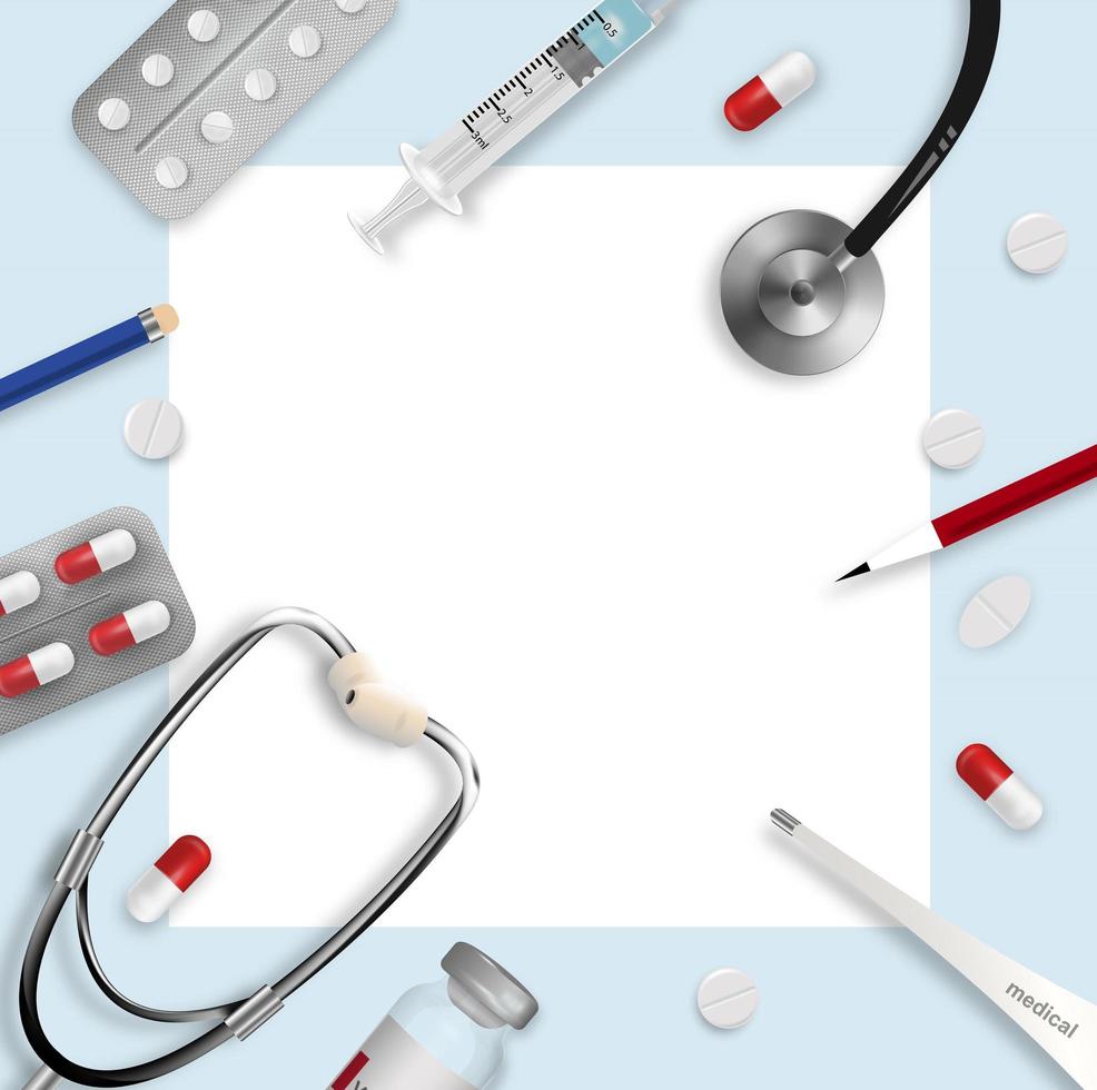 Medical template with medicine equipment, vector illustration.