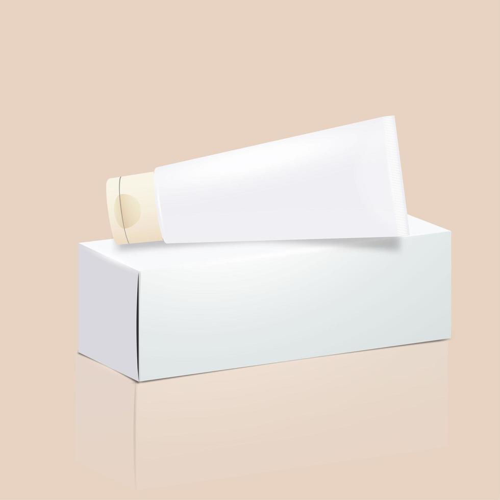 Realistic white tube and packaging with wide cap. For cosmetics, ointments, cream, tooth paste, glue Vector. Separate elements vector