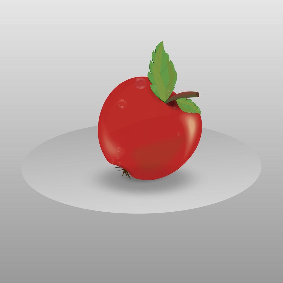 Apple in Vector illustration in a plate with water drops.