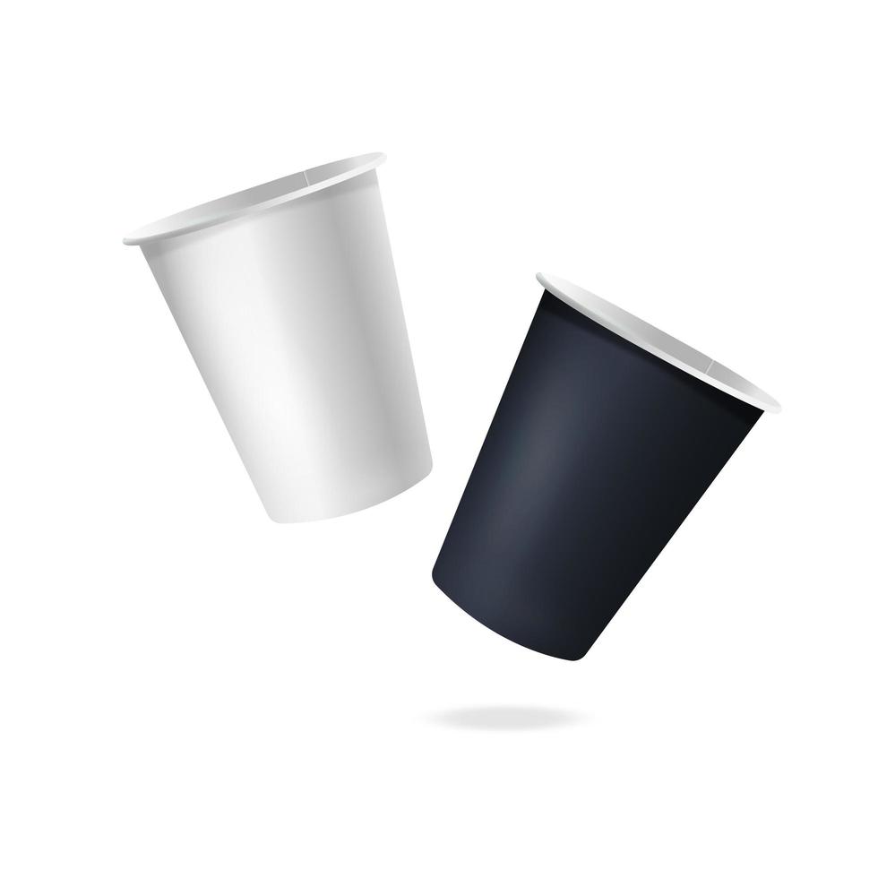 Black and white Paper coffee cup on white background. 3d coffee cup mockup. vector