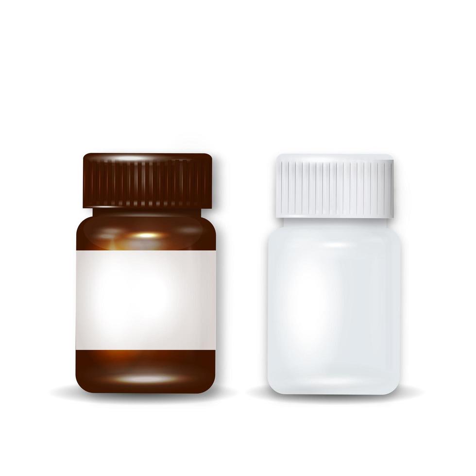 Realistic plastic white and brown bottle. Mock Up Template. Vector illustration