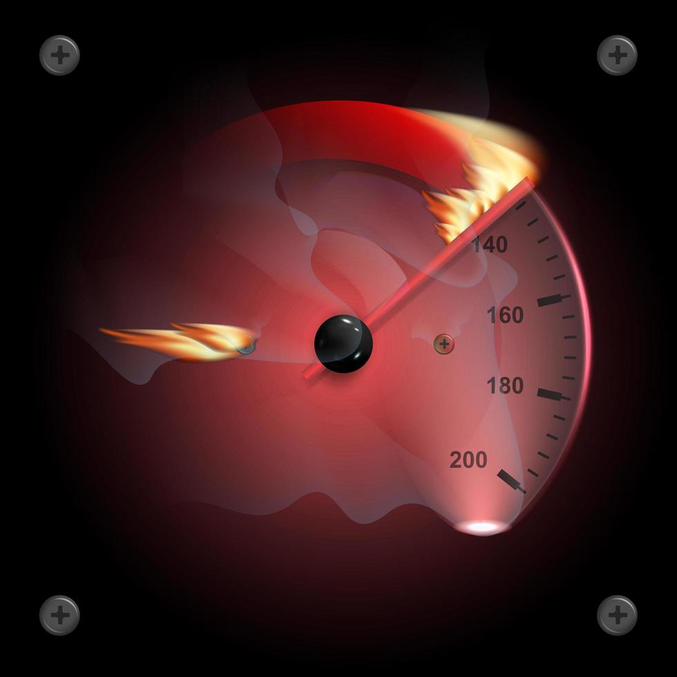 ilustración de llama de fuego de velocímetro de vector ardiente en el negro