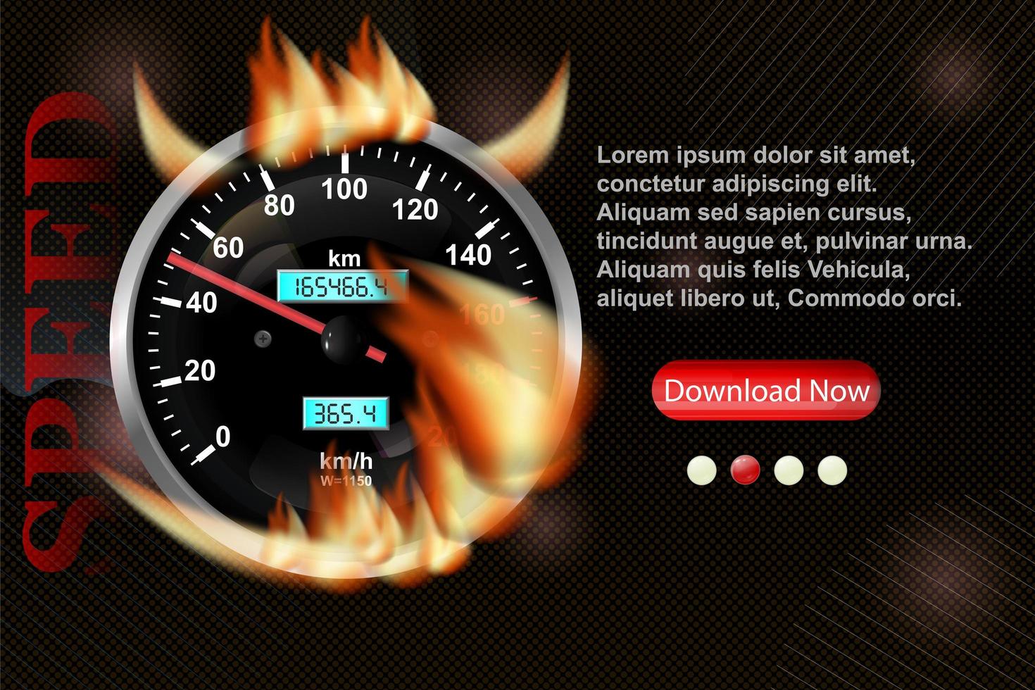 Background with car speedometer in orange flame for your design. Registration of an online store of auto parts vector