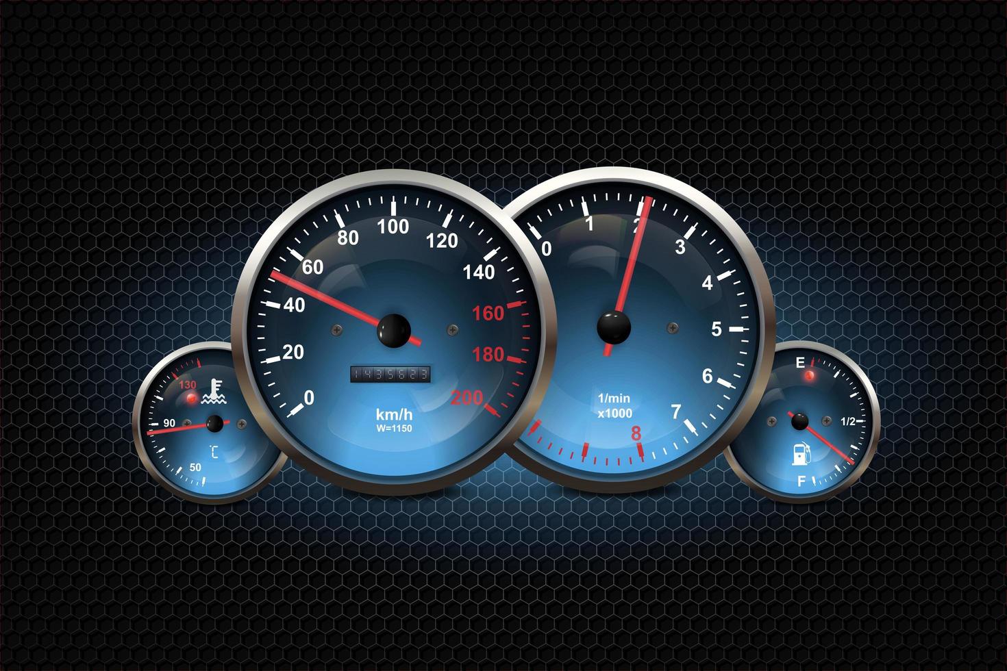 Speed movement vector abstract technological background with racing speedometer. Fast car race, sport drive illustration, car dashboard.