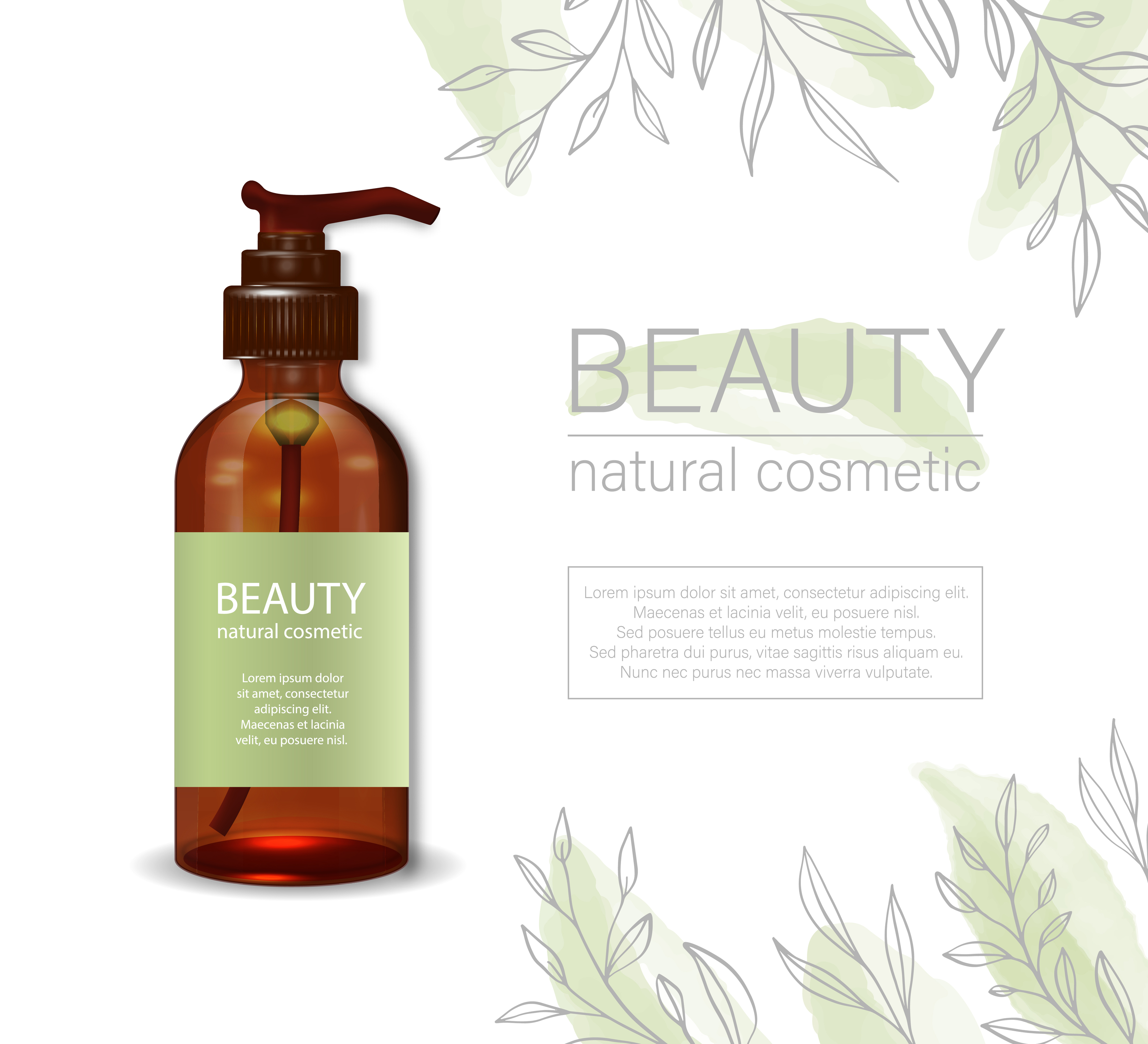 Pump bottle. Cosmetic serum pump dispenser, vector mockup, isolatedon