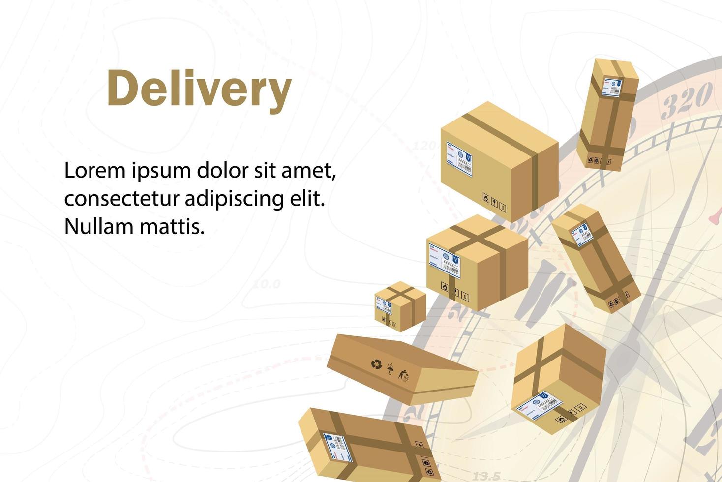 Delivery of parcels. Fast delivery concept on map background with compass. Vector illustration