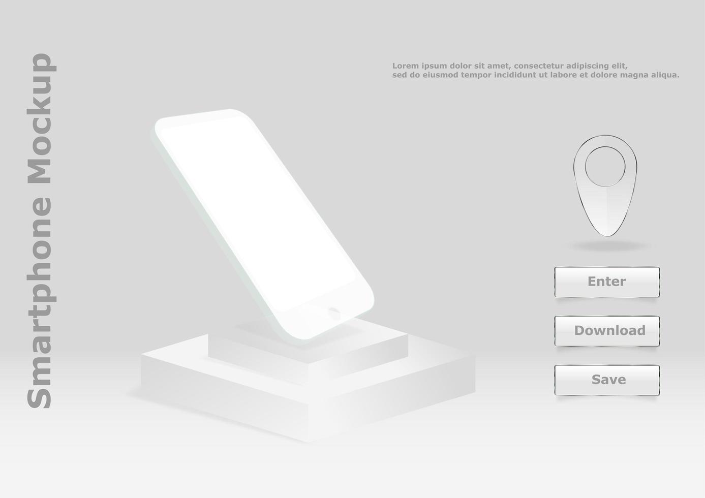 White vector layout of the smartphone. Mobile phone with a form in 3D illustration . Modern cell phone template on a light background.