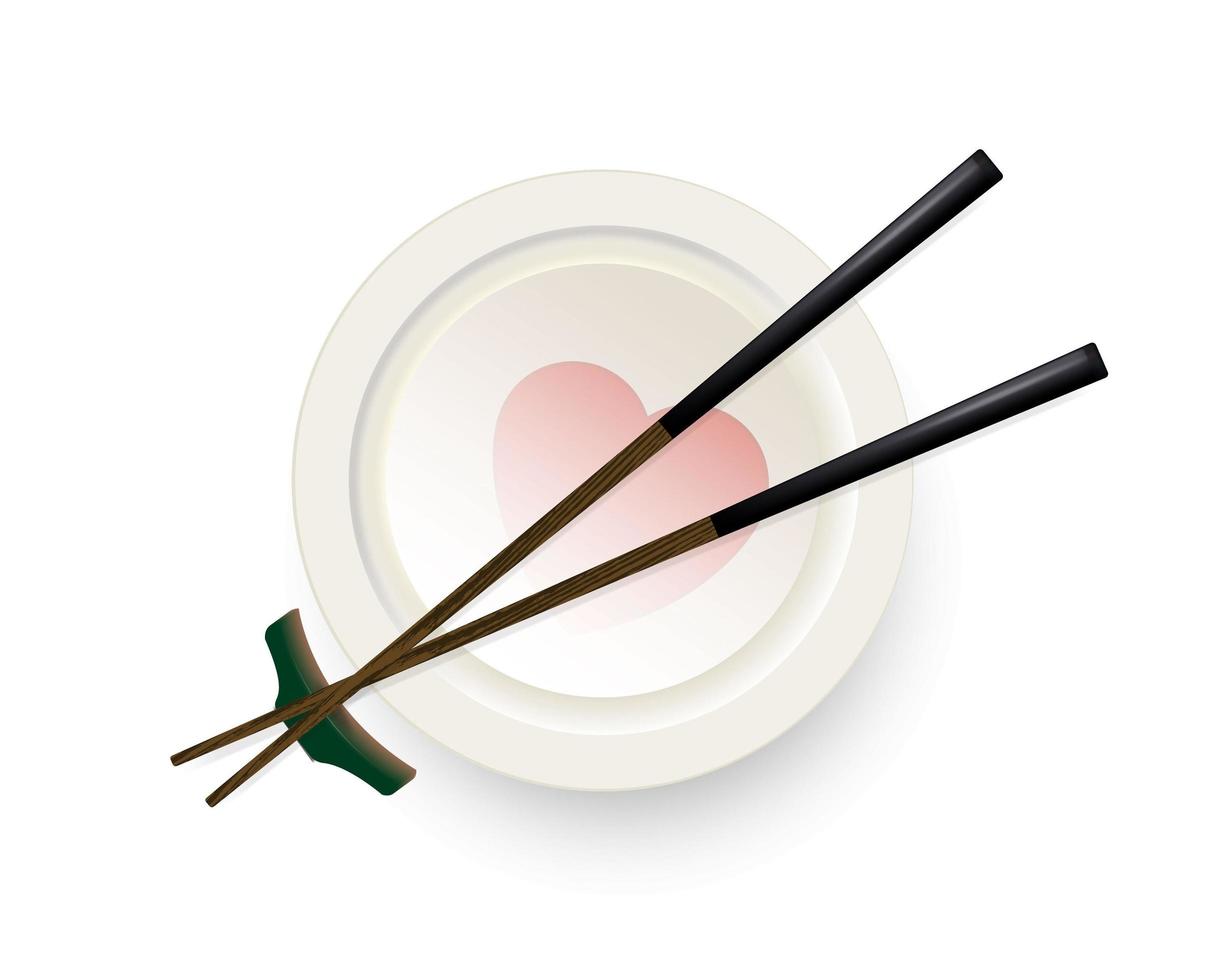 Chopsticks on the background of a plate with a heart. Vector. vector