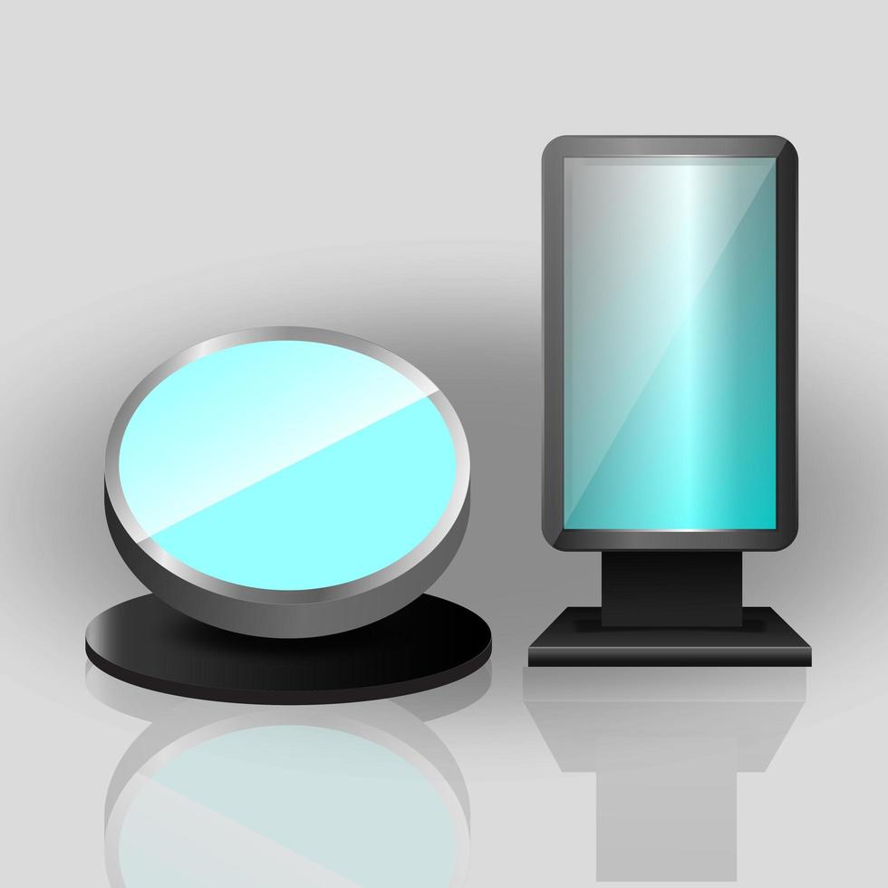 Vertical and round blank, vector billboard screen with reflection for advertising and design.