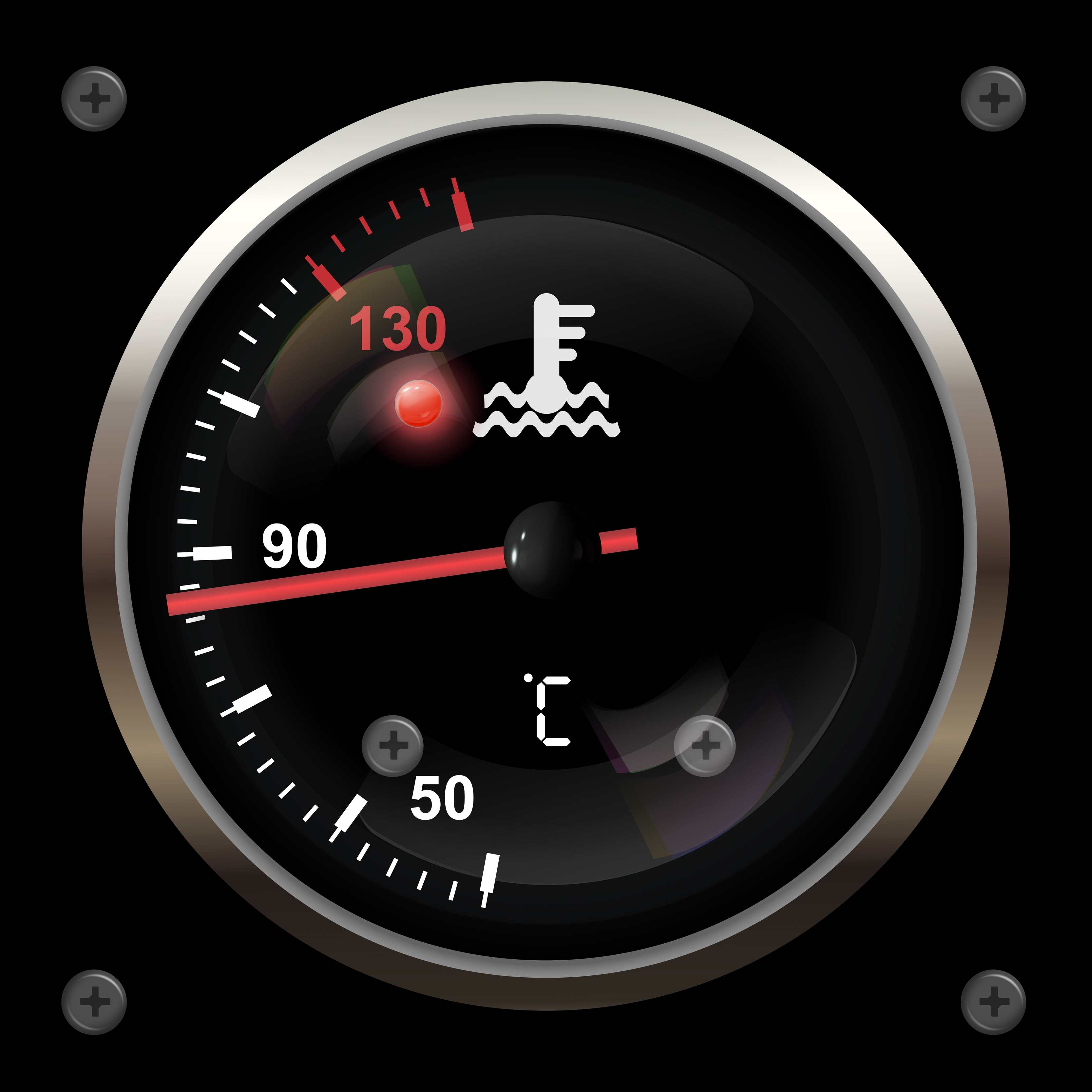 Engine temperature on an isolated black background. Car