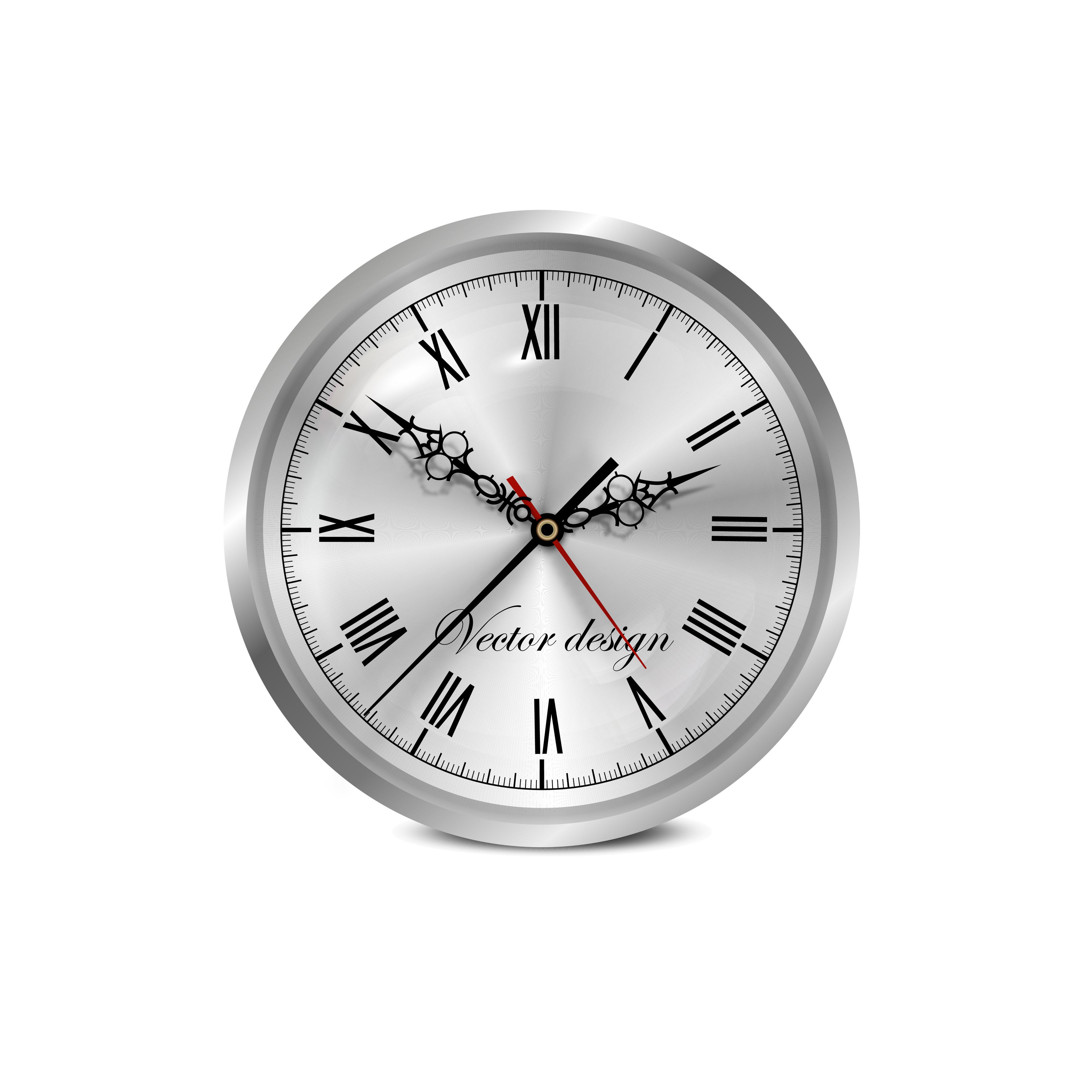 Vector 3d Realistic Grey Silver, Steel Wall Office Clock Icon Set