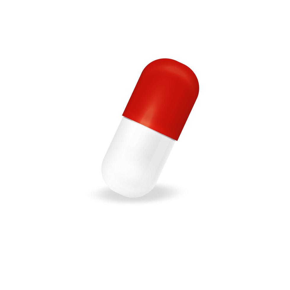 Red and white capsule pill on a transparent background. Oral medicine. vector