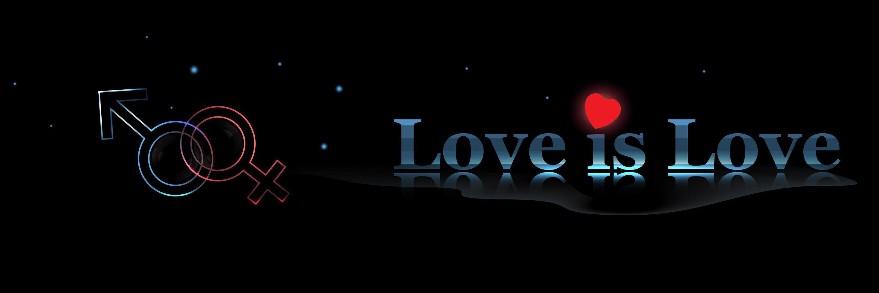 Love is love, gender symbol isolated on black background. Vector illustration of community sex relations bisexuals, lgbt, gays, transgender, travesty, transsexuals, queer, lesbians, intersex