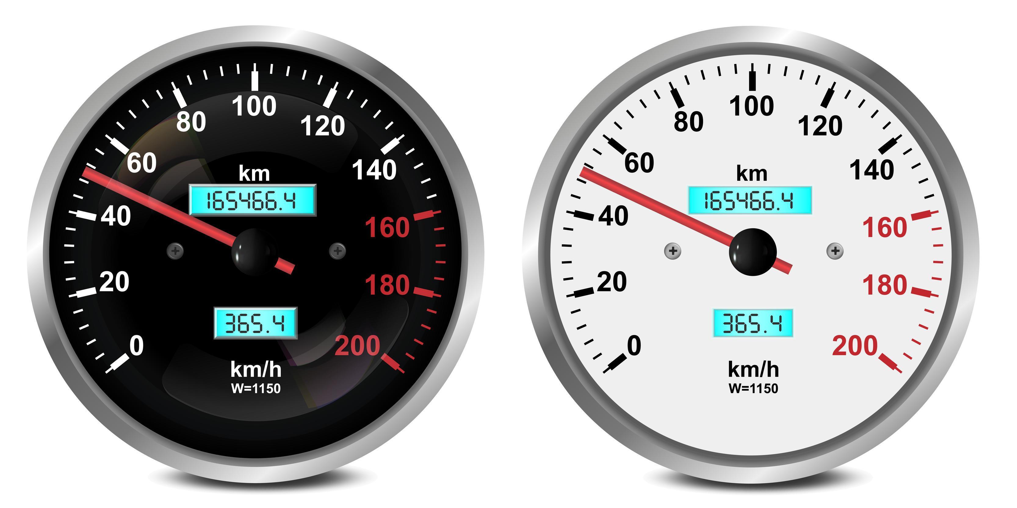 Car dashboard gauges set. Collection of speedometers, tachometers
