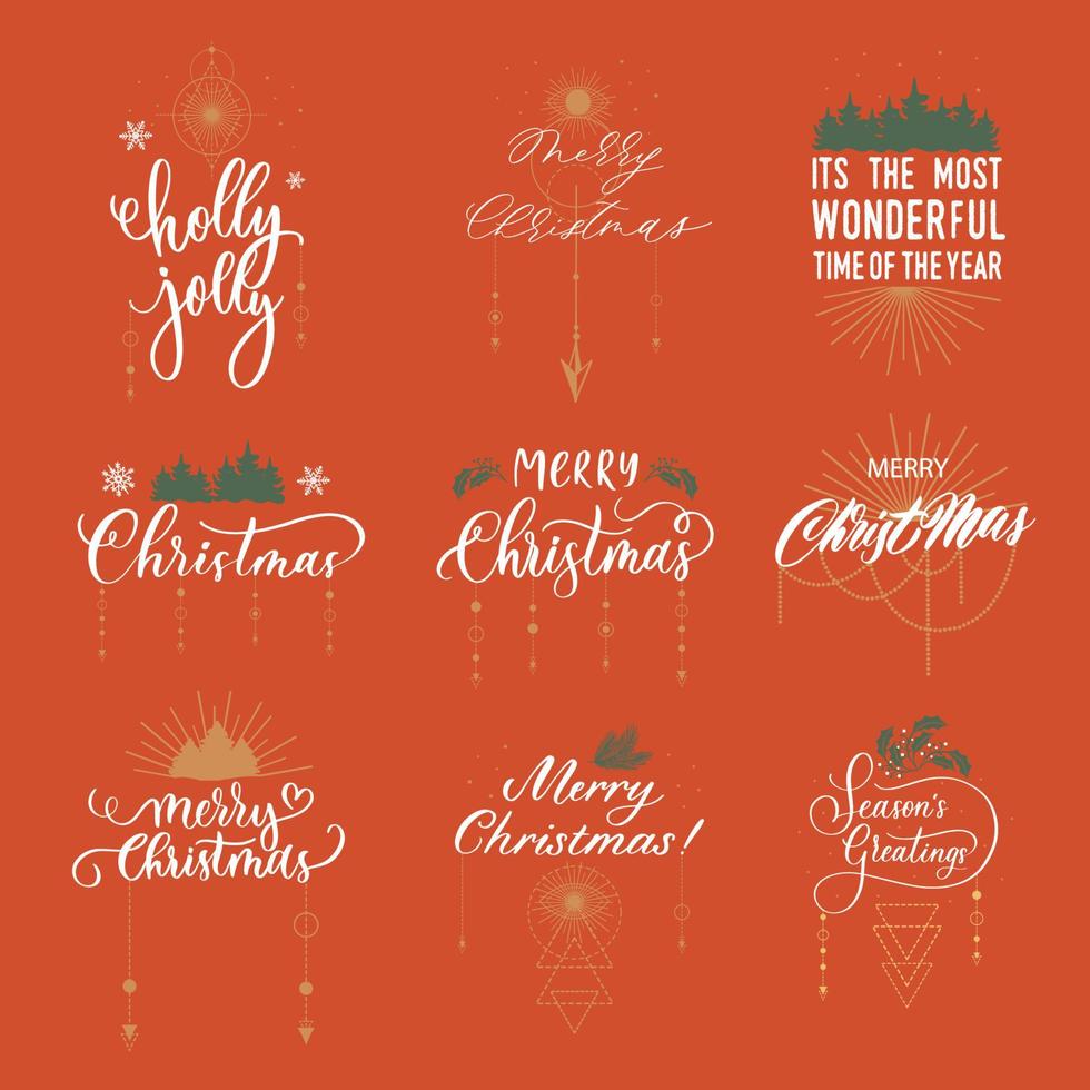 feliz navidad - inscripciones de etiquetas de letras a mano. vector