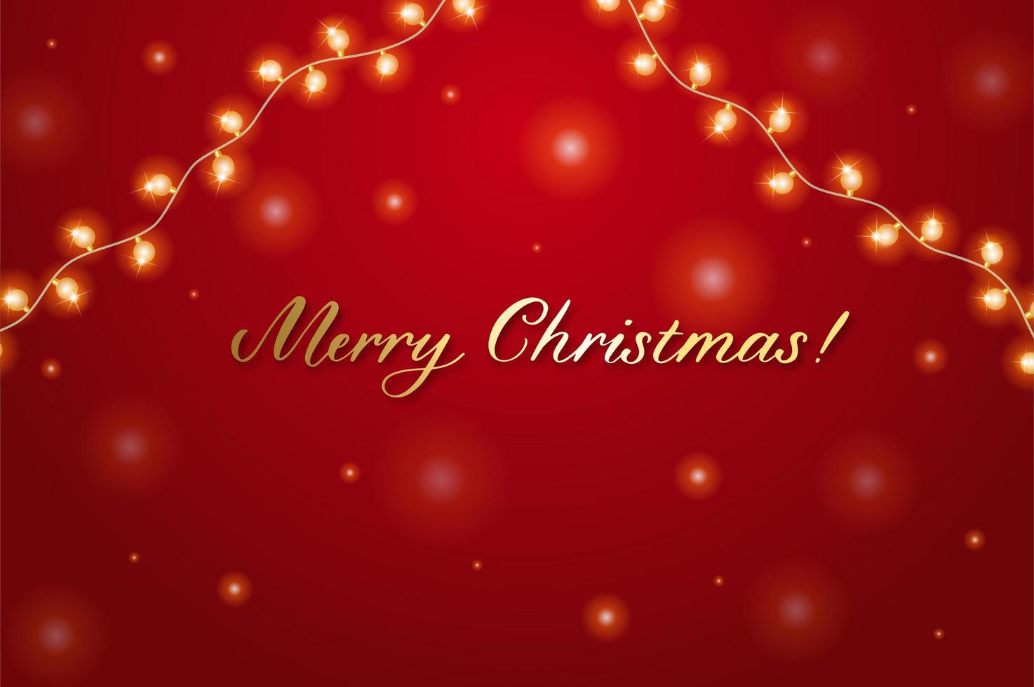 Christmas background with shining garland. Merry Christmas card illustration on red background. vector