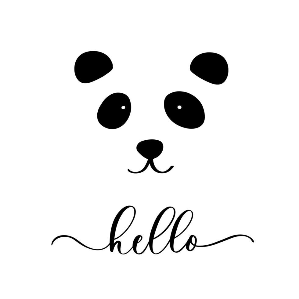 hola panda dibujado a mano ilustración de boceto negro. vector