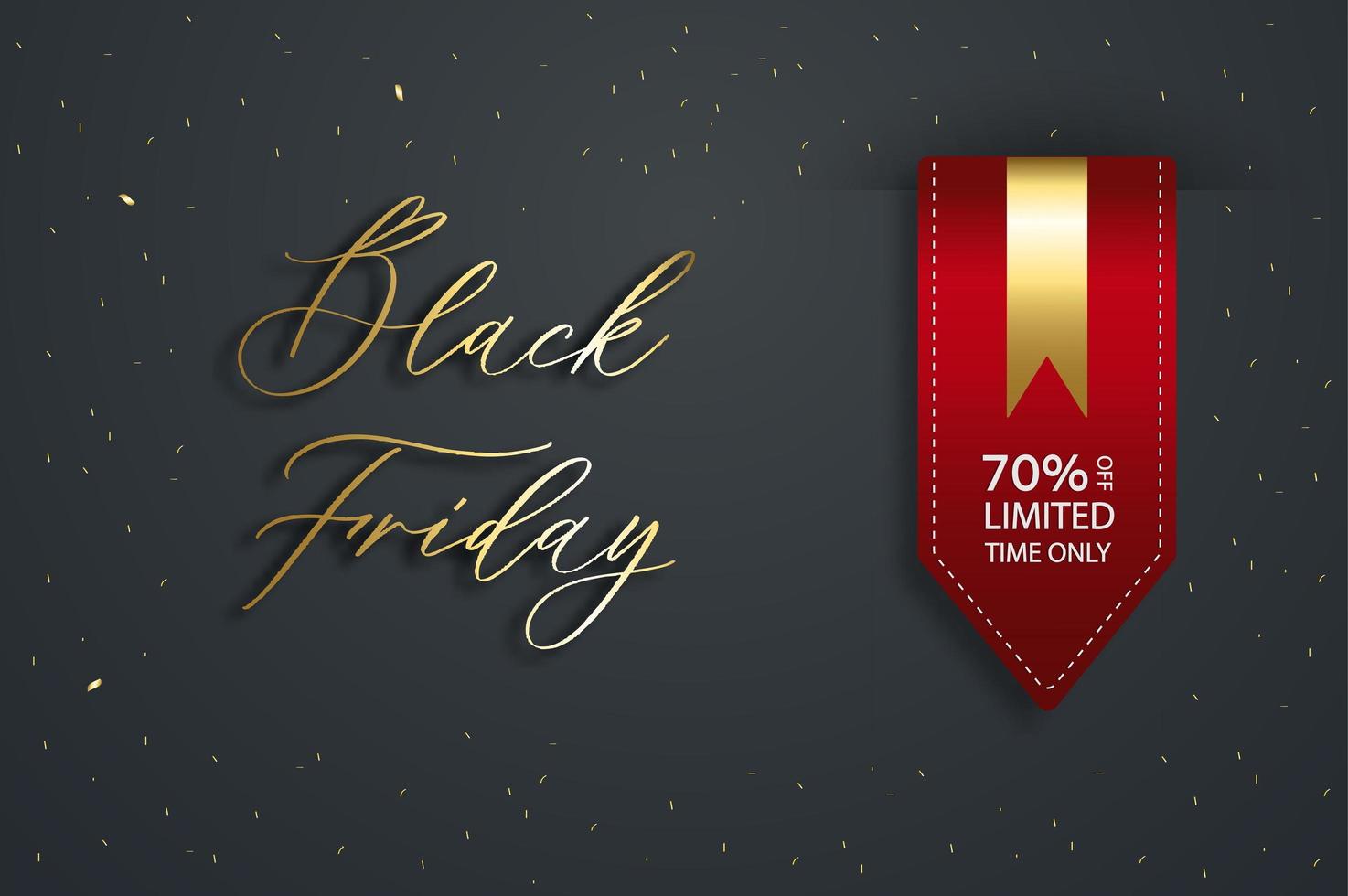 Black friday vector sale template. Satin red ribbon price tag.