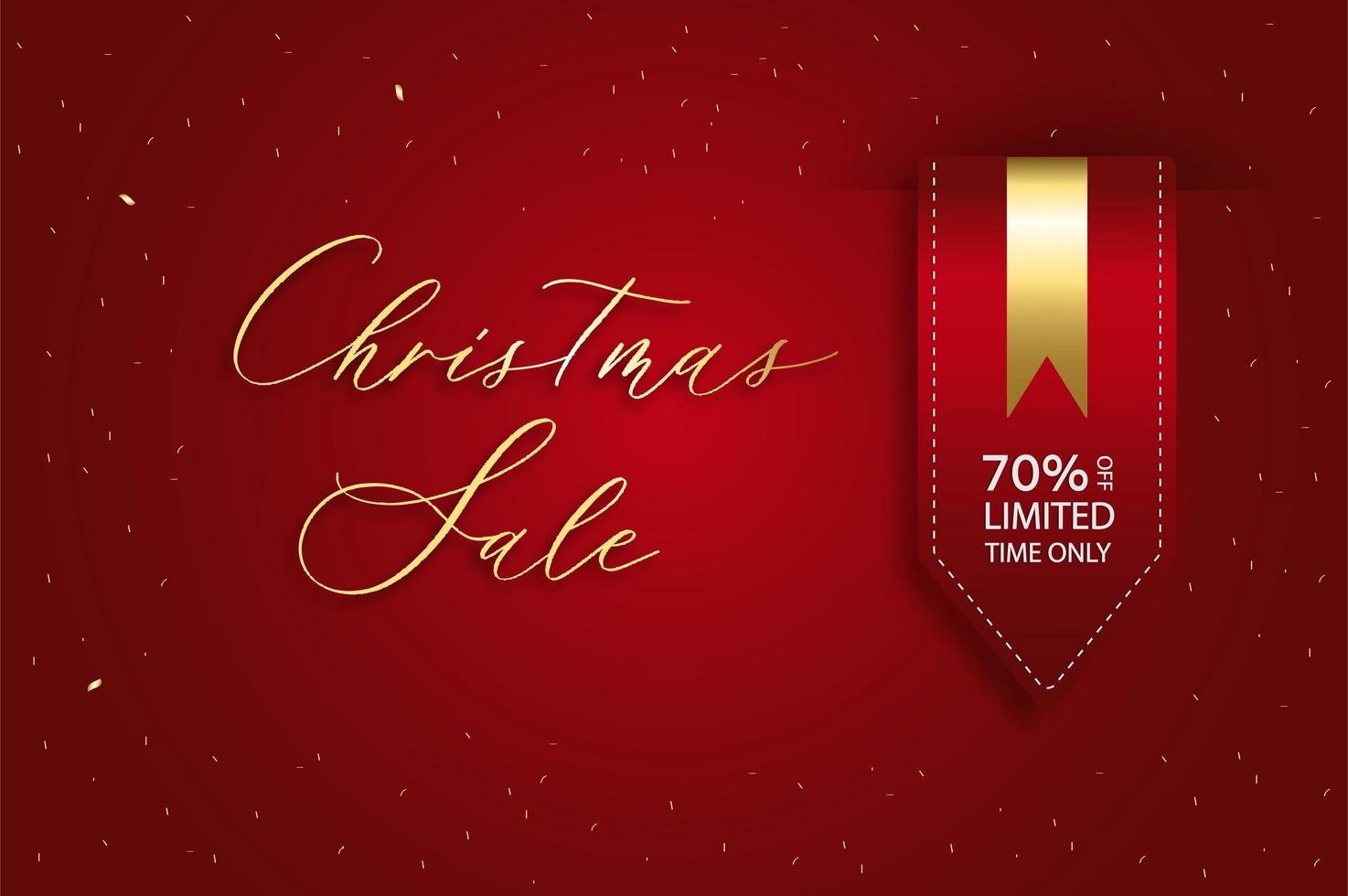 Christmas sale vector template background. Satin red ribbon price tag.