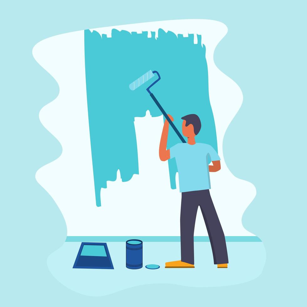 Man painting wall. illustration in ''Home repair'' or ''Home renovation'' theme vector