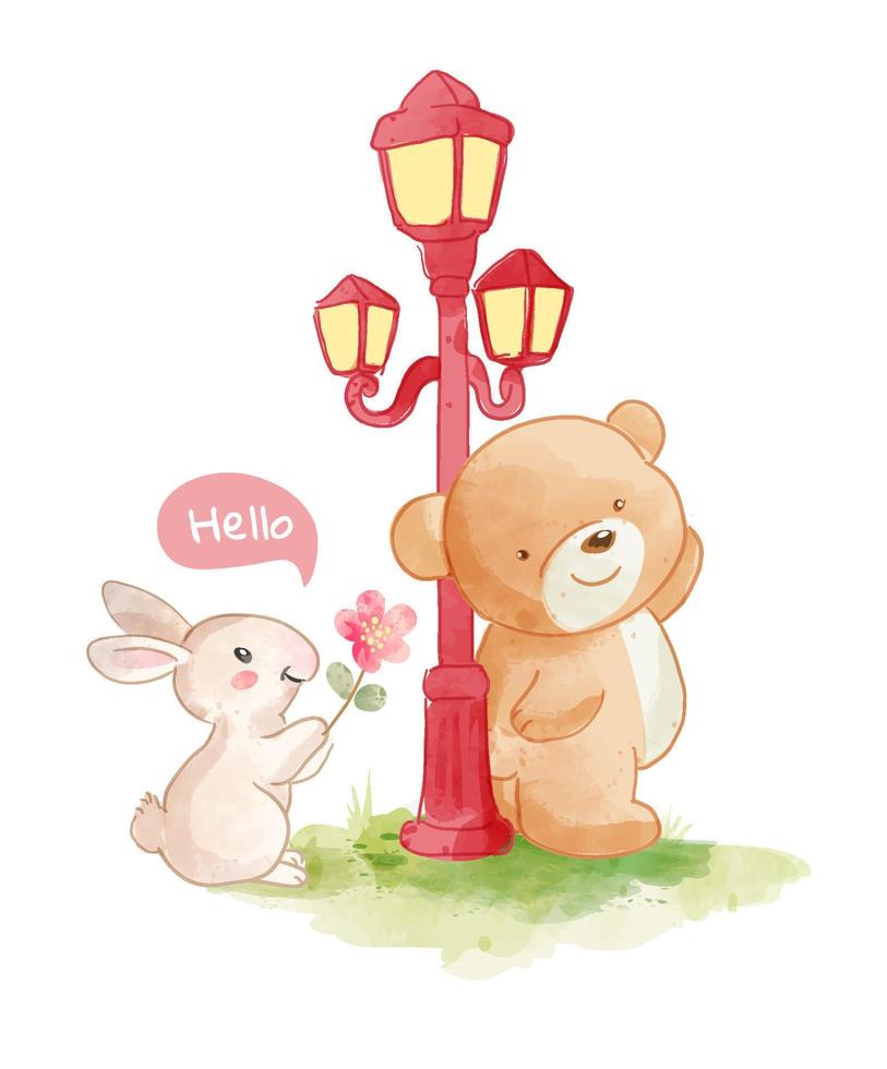 Cute bears and little rabbit friend vector illustration