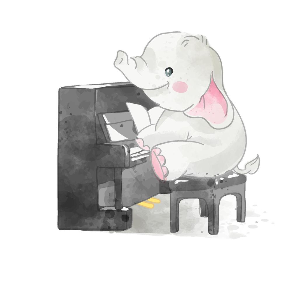 Cute cartoon elephant pianist illustration vector