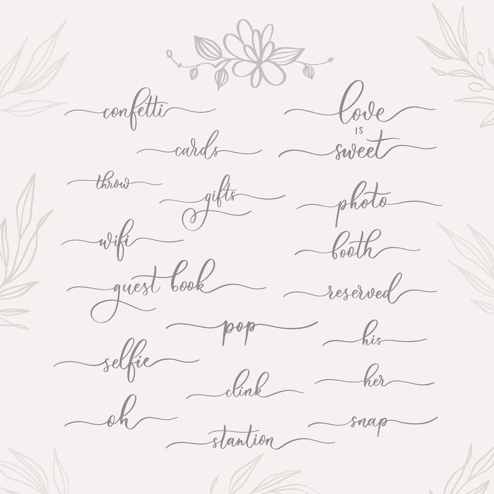 Wedding calligraphic inscriptions - welcome,his,her, cards, gifts, photo, booth. vector