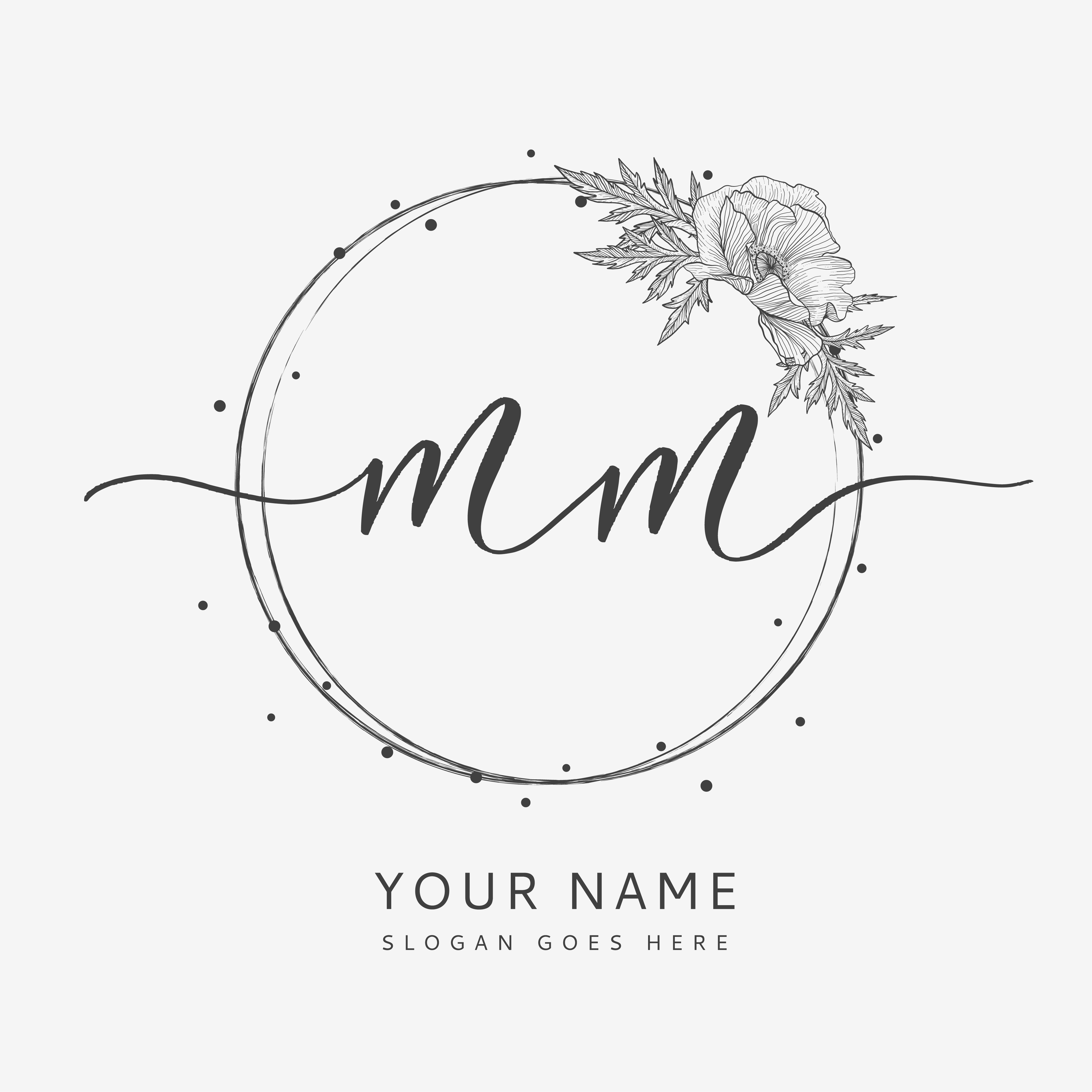 Wedding initial MM monogram and elegant logo design, with floral and