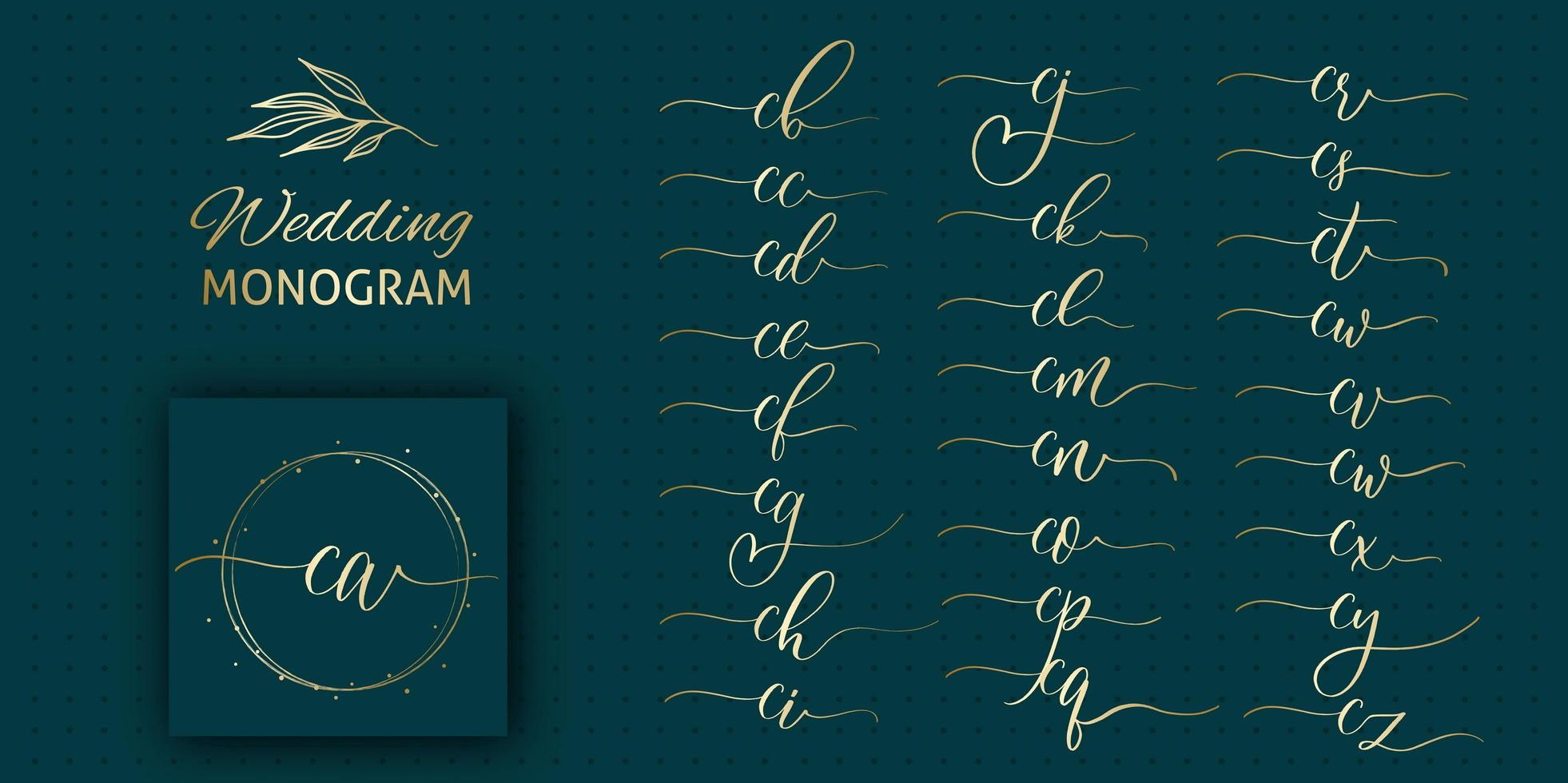 Wedding initial CA monogram and elegant logo design set. vector