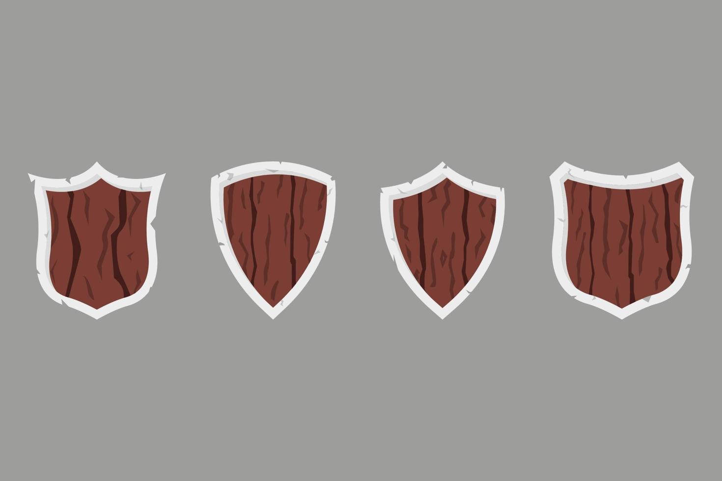 Set of vintage wooden shields. Vector in flat design